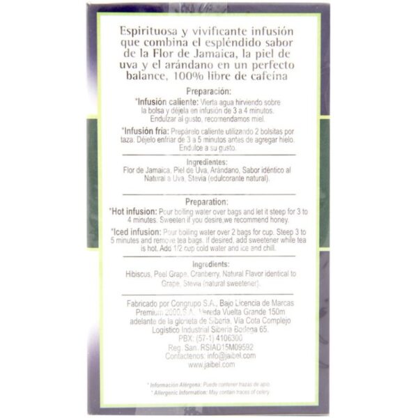 AROMÁTICA JAIBEL FRUTAL FLOR JAMAICA/PIEL UVA/ARÁNDANO X 20 UND - Imagen 2
